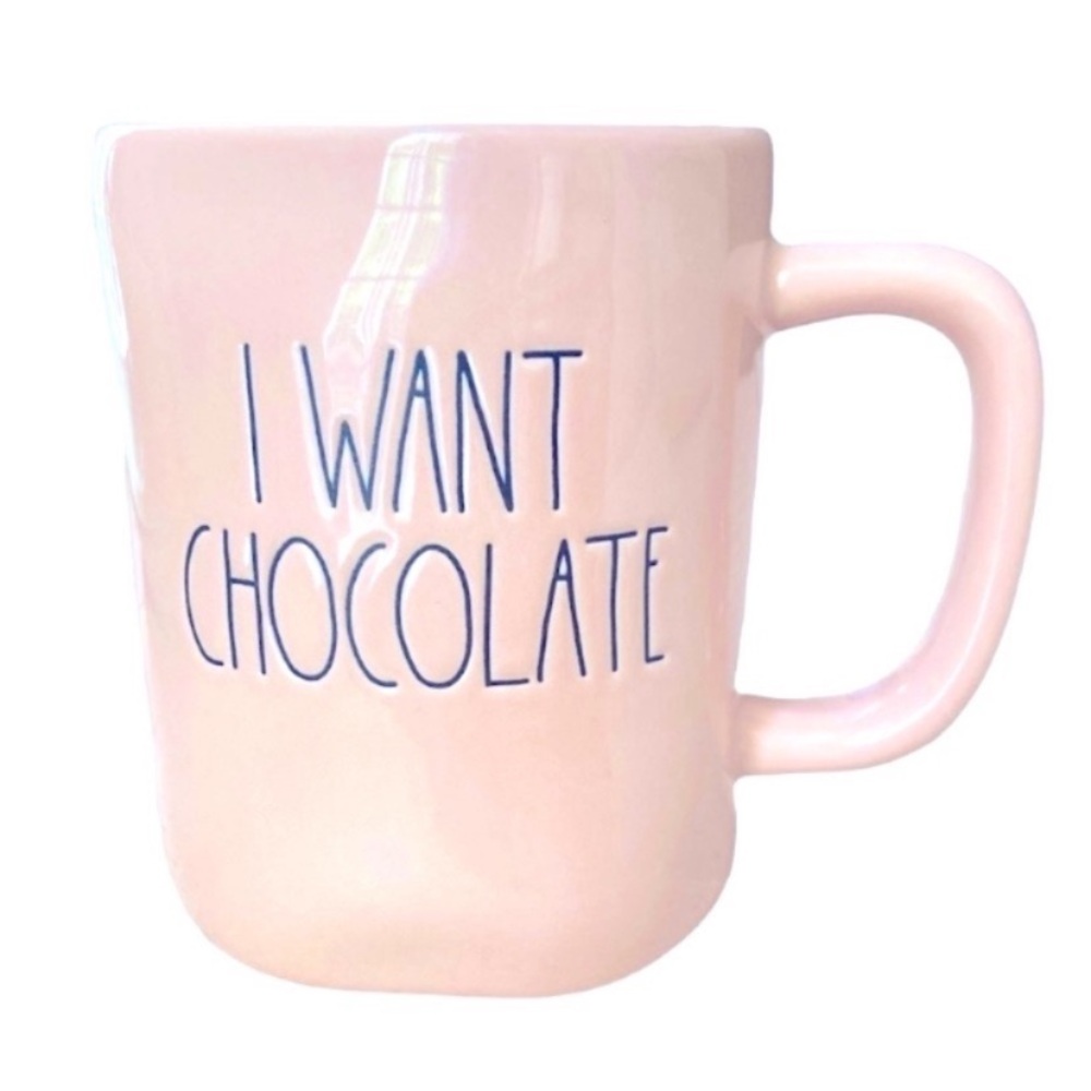 Rae Dunn Grande 16 Oz. Size "I WANT CHOCOLATE" Ceramic Mug Gift Pink